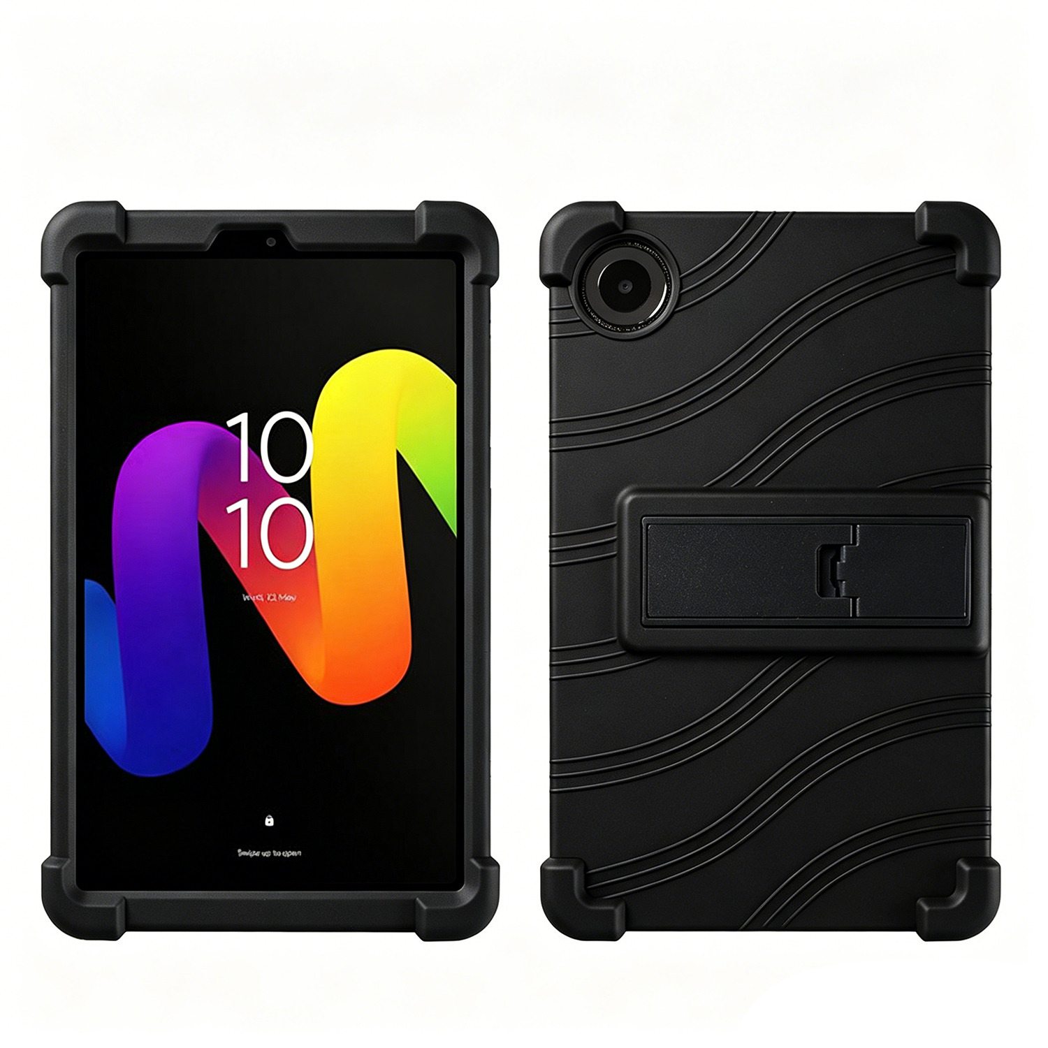 For TCL Tab 8 NXT Thick Shockproof Silicone Tablet Case with Detachable Stand - Black