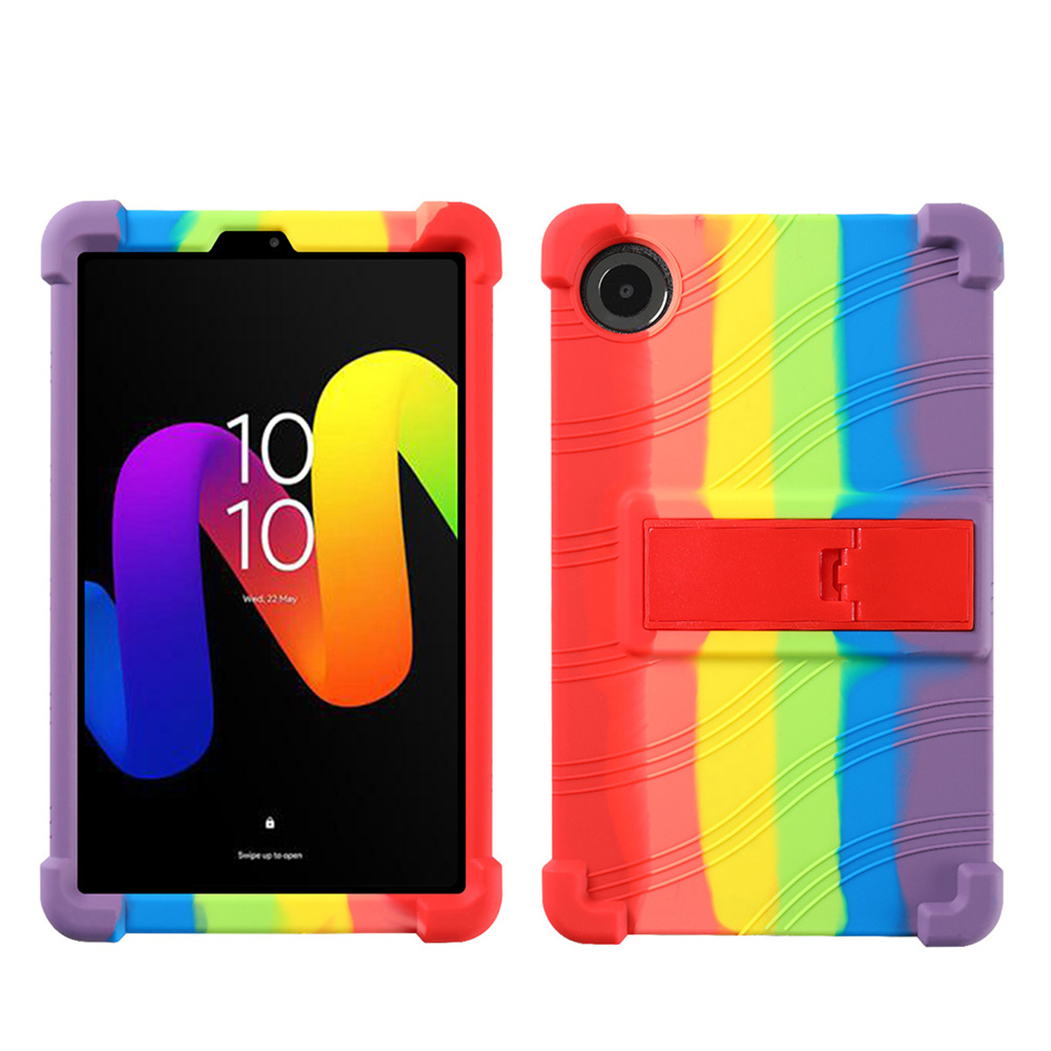 For TCL Tab 8 NXT Thick Shockproof Silicone Tablet Case with Detachable Stand - Rainbow