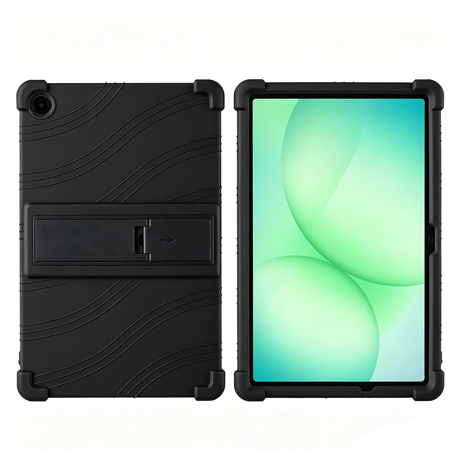 For Samsung a9 Plus / A11 Plus 11" Thick Shockproof Silicone Tablet Case with Detachable Stand - Bla