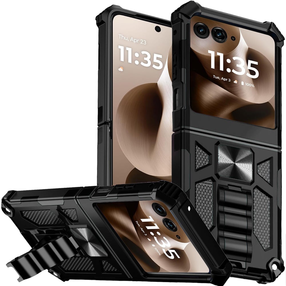 For Motorola Razr+ Plus 2024 Machine Design Hybrid with Kickstand - Black