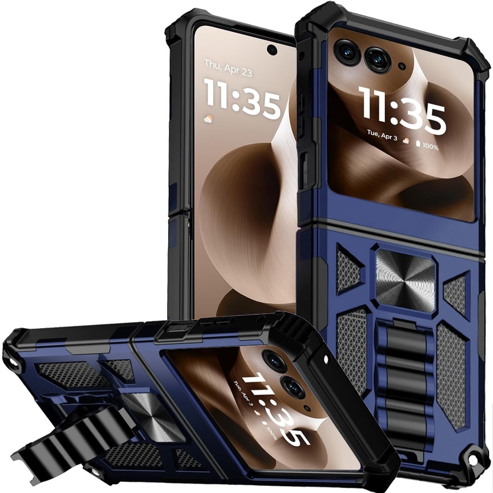 For Motorola Razr+ Plus 2024 Machine Design Hybrid with Kickstand - Dark Blue