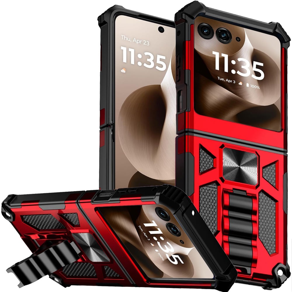 For Motorola Razr+ Plus 2024 Machine Design Hybrid with Kickstand - Red