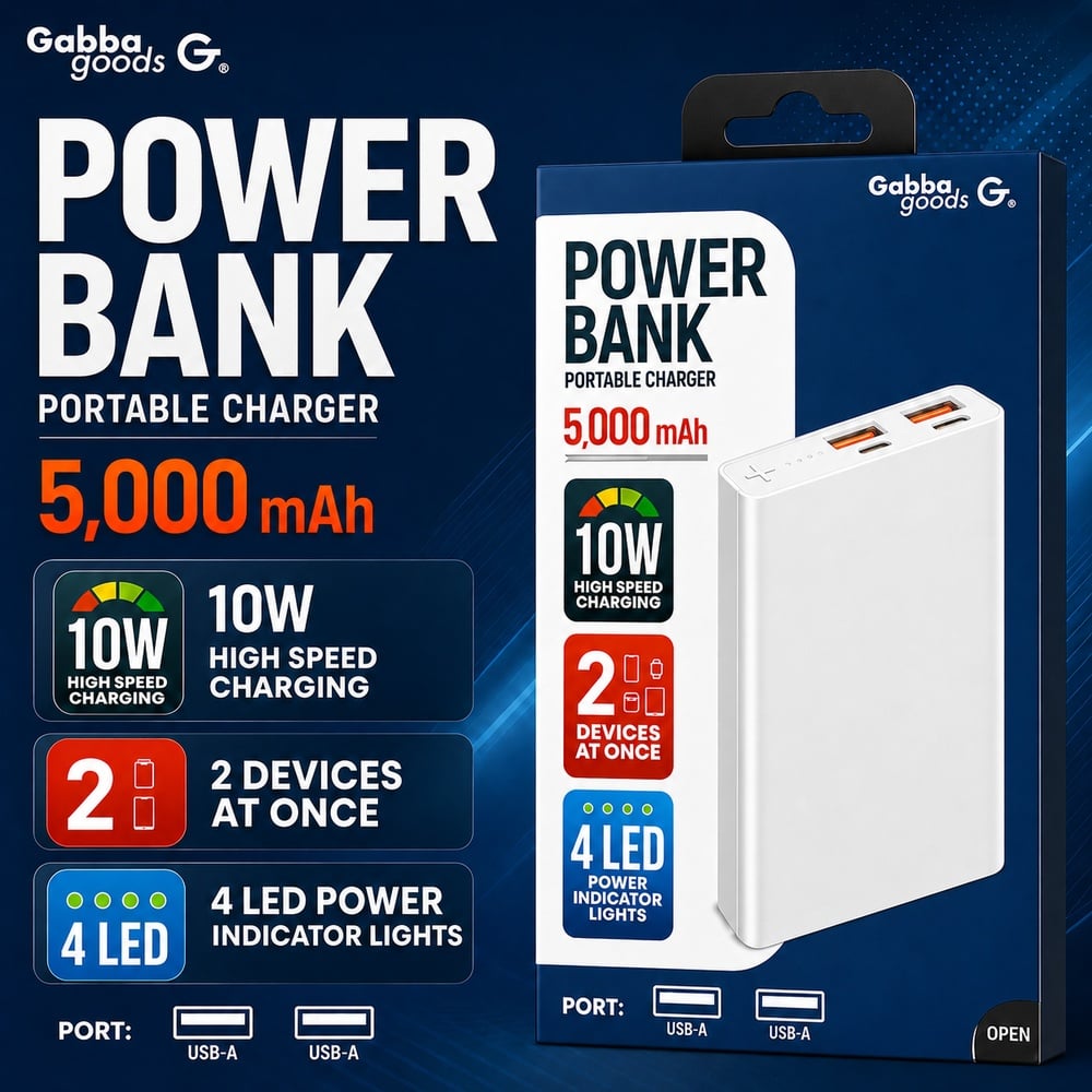 [POWER BANK] (10W 5000MAH WHITE) - PORTABLE - (LANE E10)