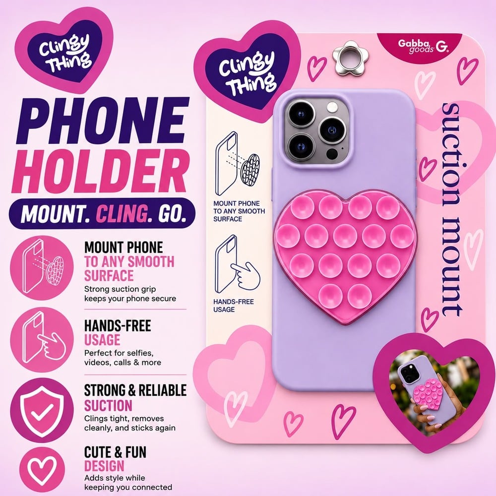 MAGNETIC SUCTION PHONE MOUNT - GG-OCTH-PNK HEART PINK (E13 SUCTION 9)