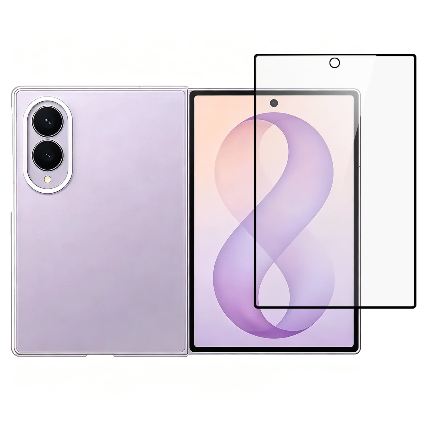 For Samsung Z Fold 8 Bulk White Paper Card Package Black edged Tempered Glass (Black)