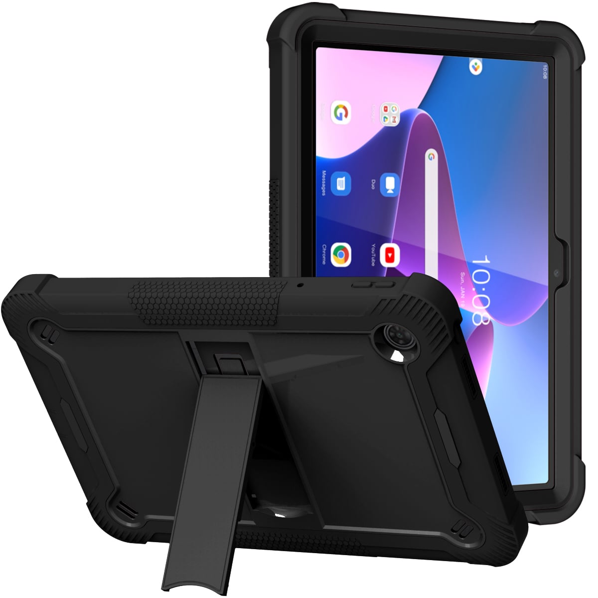 For TCL Tab 8 LE Tough Tablet Strong Kickstand Hybrid Case Cover - Black