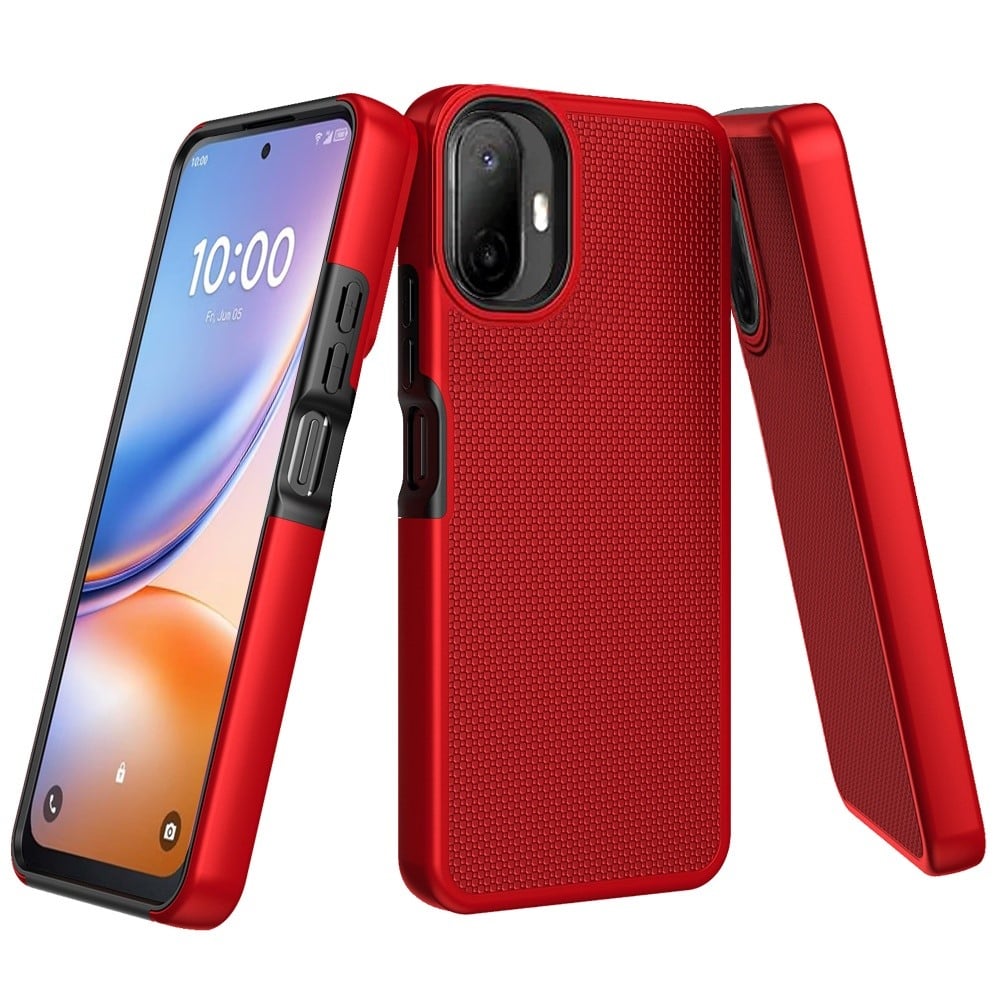 For TCL K70 5G Texturized Dotted Design Hybrid Case - Red