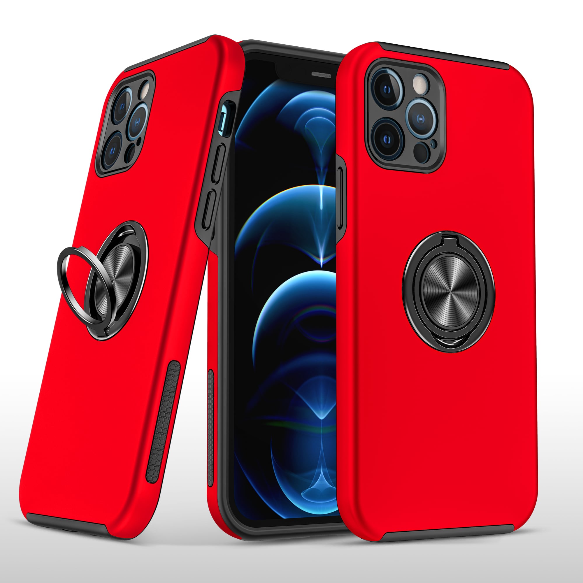 For iphone X/XS CHIEF Oil Painted Magnetic Ring Stand Hybrid Case Cover - Red