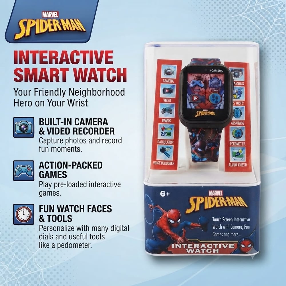 Marvel Spiderman Interactive Smart Watch with Camera Games Video Music and More (E2 KIDS-1)