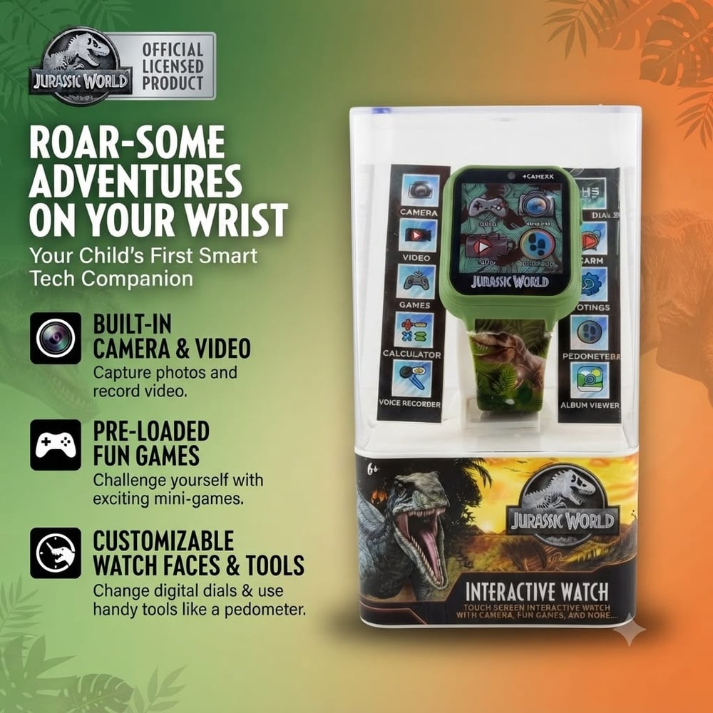 Jurassic World Interactive Smart Watch with Camera Games Video Music and More (E2 KIDS-6)