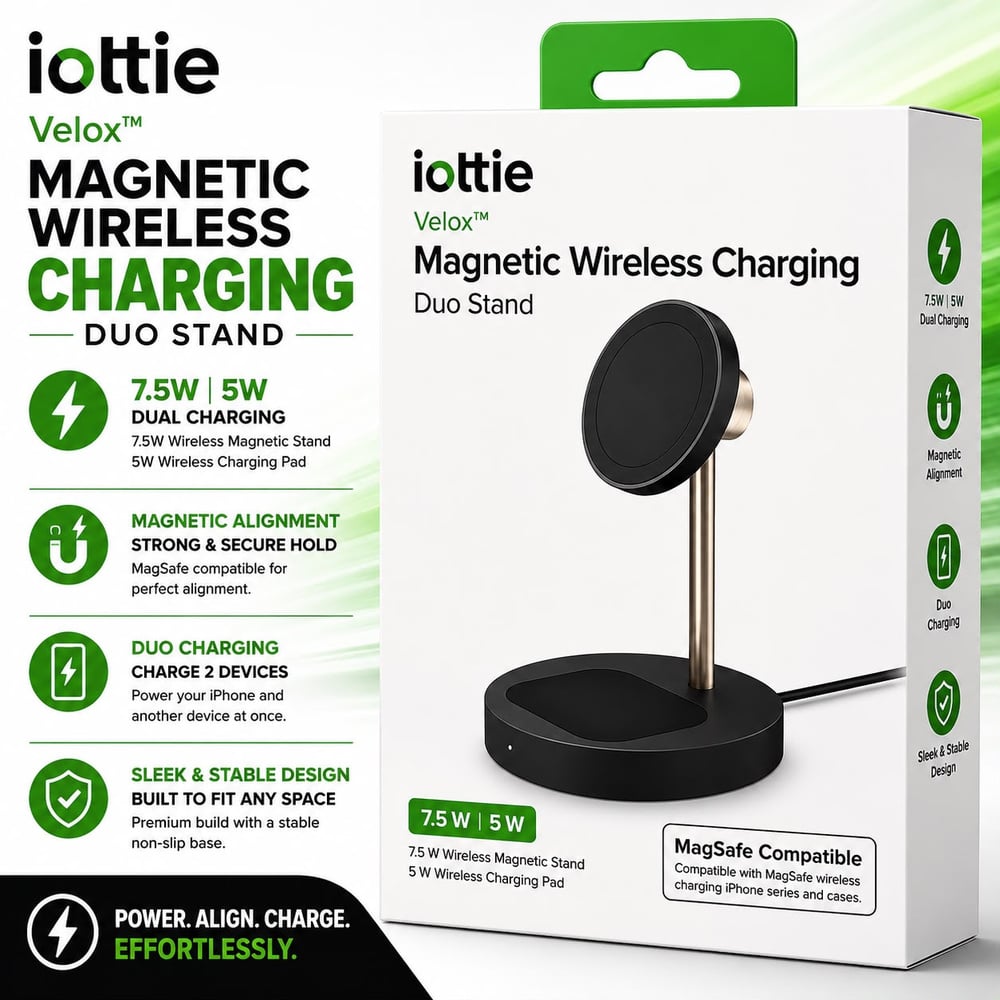 iOttie Velox Magnetic Wireless Charging Duo Stand - MGSFIO202 - Black (B0 - iOttie - C)