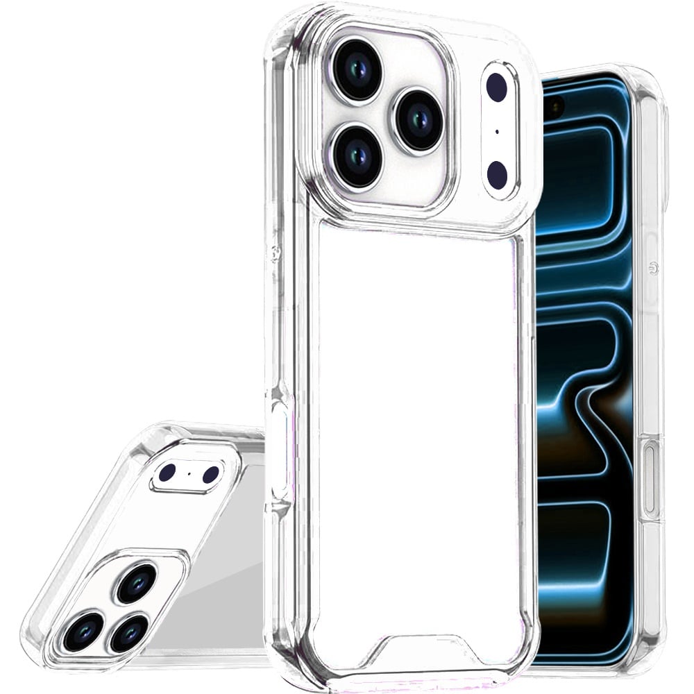 For Apple iPhone 18 Pro Max Colored Shockproof Transparent Hard PC TPU Hybrid Case Cover - Clear/Cle