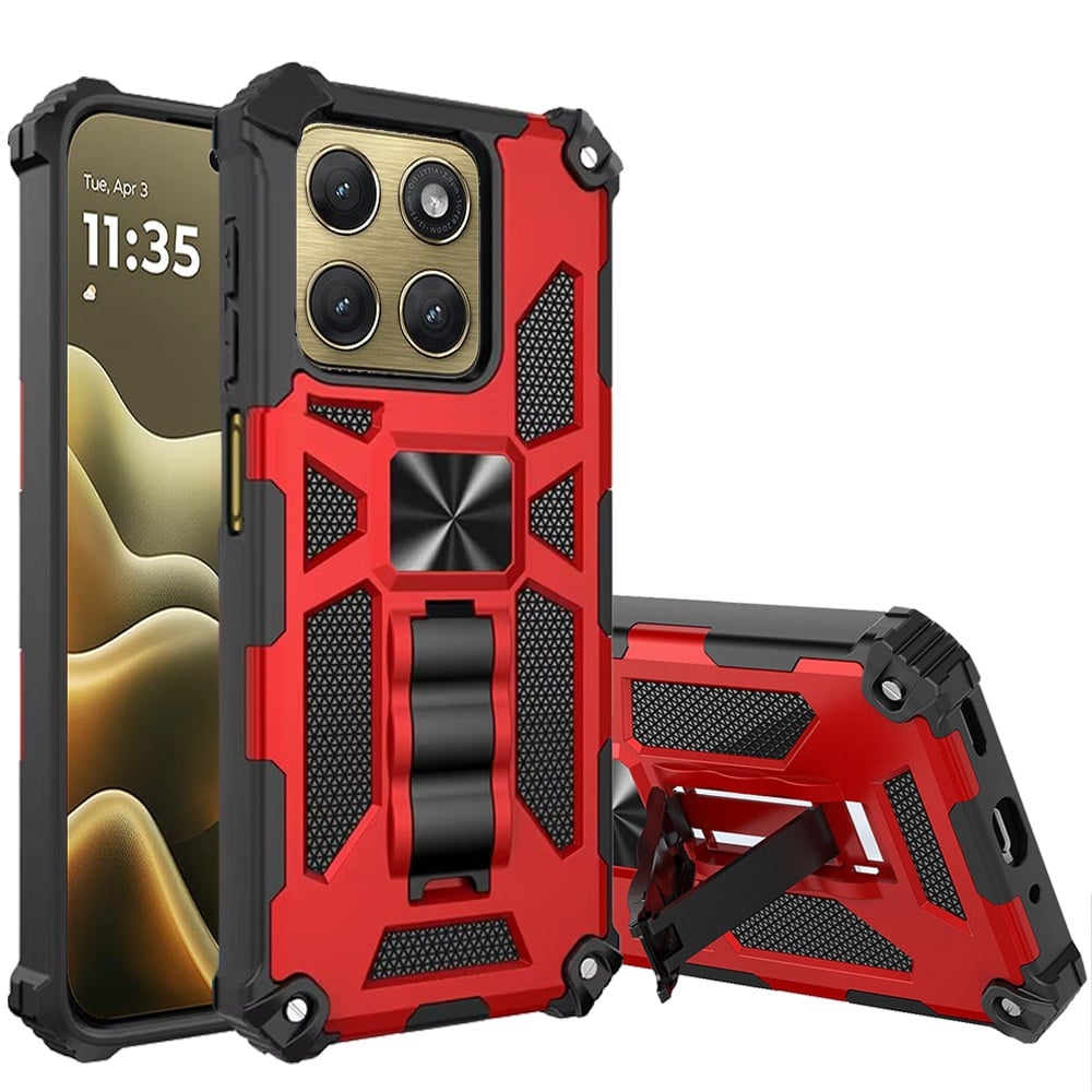 For Motorola Moto Edge 2026 Machine Design Hybrid with Kickstand - Red