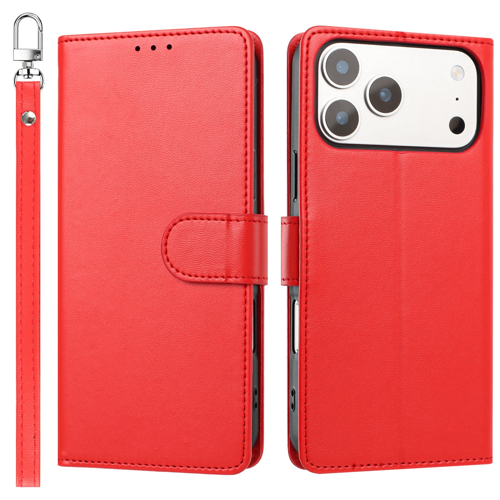 For TCL K70 5G Classic Leather Wallet Folio Case with wrist strap - Red