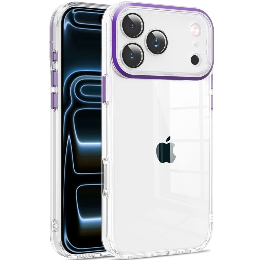 For Apple iPhone 18 Pro Max Transparent Clear Hybrid with Matching Metal Buttons and Camera Protecti