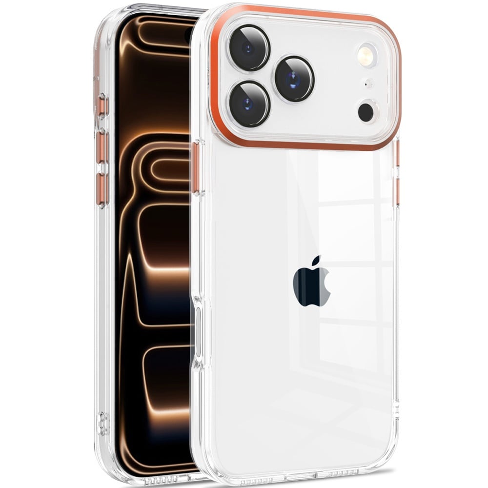 For Apple iPhone 18 Pro Max Transparent Clear Hybrid with Matching Metal Buttons and Camera Protecti