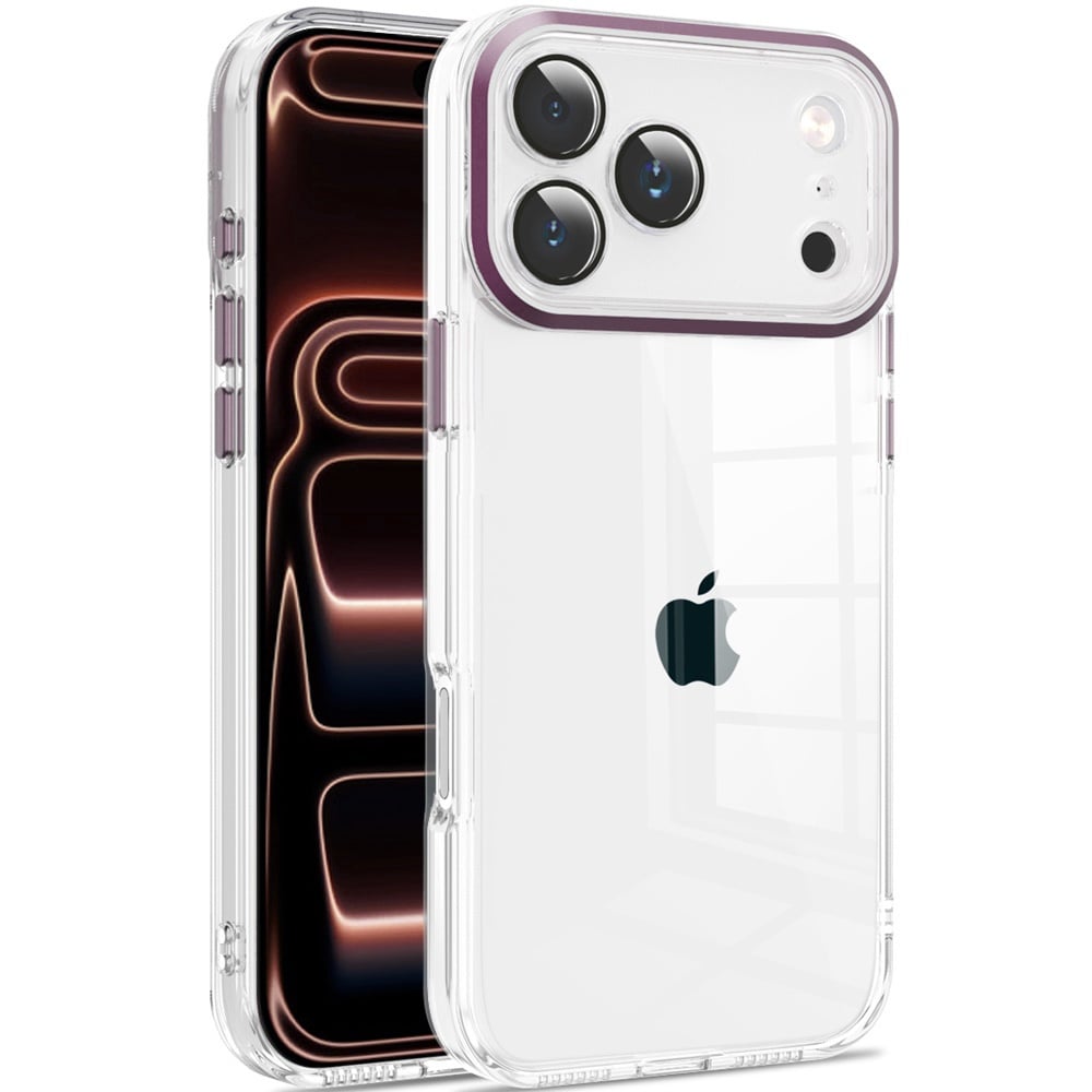 For Apple iPhone 18 Pro Transparent Clear Hybrid with Matching Metal Buttons and Camera Protection -