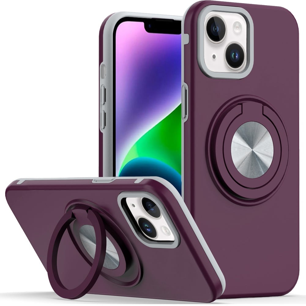 For iPhone 14/13 Metal CD Pattern Matte Finished Hybrid with Rotational Ring [Car Mount Friendly] Ca