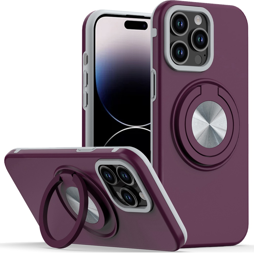 For iPhone 14 PRO MAX 6.7" Metal CD Pattern Matte Finished Hybrid with Rotational Ring [Car Mount Fr