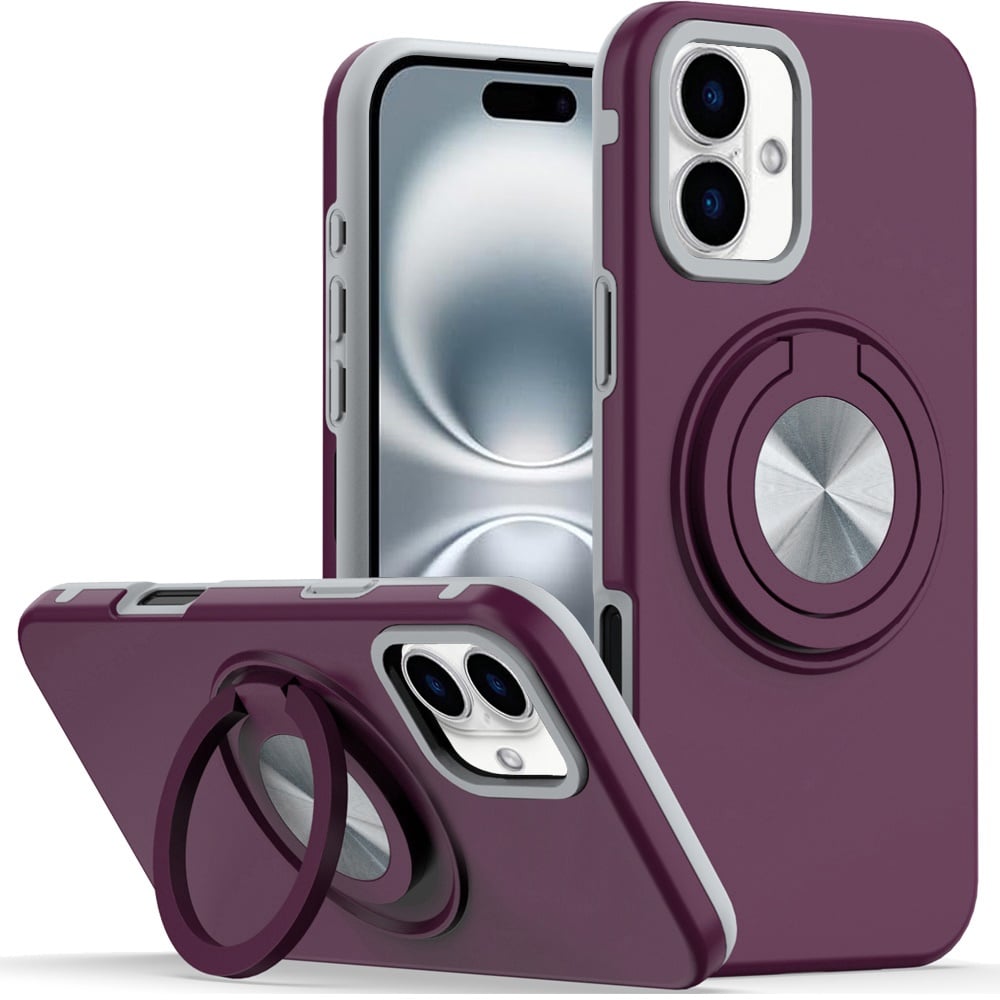 For iPhone 16 6.1 inch Metal CD Pattern Matte Finished Hybrid with Rotational Ring [Car Mount Friend