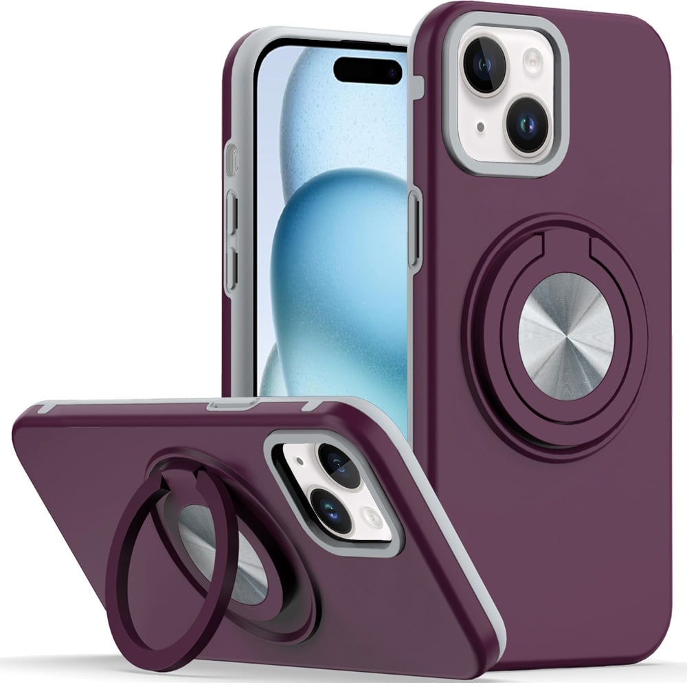 For iPhone 15 Plus / iPhone 14 Plus Metal CD Pattern Matte Finished Hybrid with Rotational Ring [Car