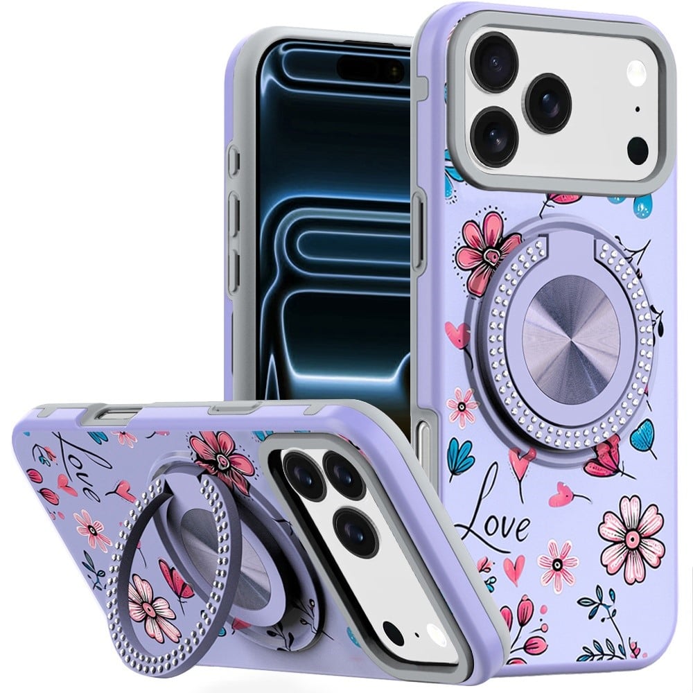 For Apple iPhone 18 Pro Max Metal Diamond CD Pattern Design Matte Finished Hybrid with Rotational Ri