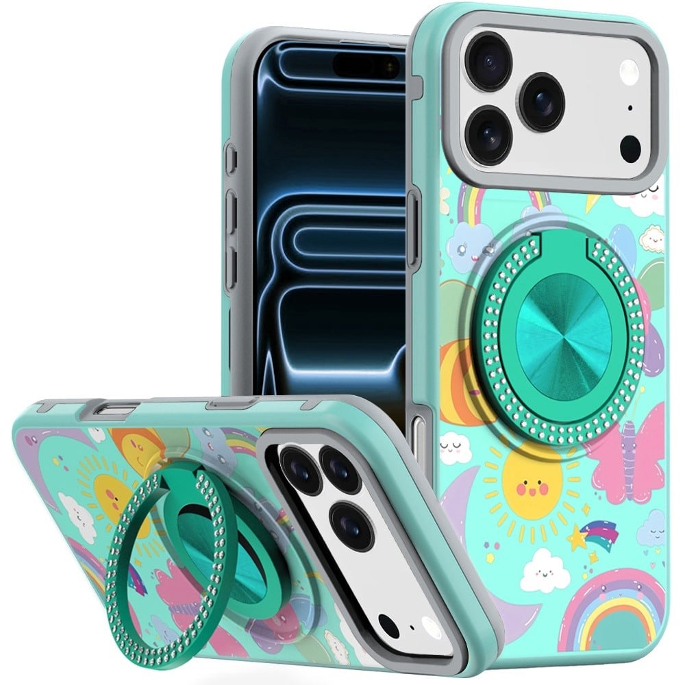 For Apple iPhone 18 Pro Max Metal Diamond CD Pattern Design Matte Finished Hybrid with Rotational Ri