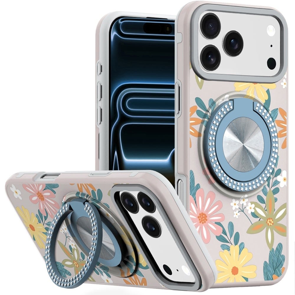 For Apple iPhone 18 Pro Max Metal Diamond CD Pattern Design Matte Finished Hybrid with Rotational Ri