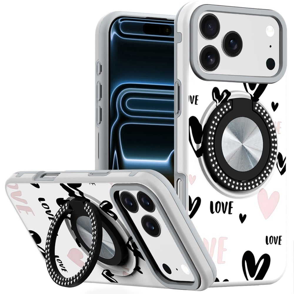 For Apple iPhone 18 Pro Metal Diamond CD Pattern Design Matte Finished Hybrid with Rotational Ring [