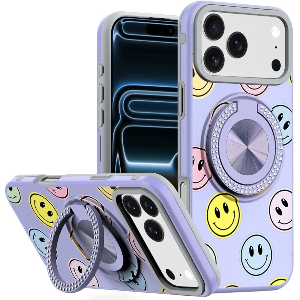 For Apple iPhone 18 Pro Metal Diamond CD Pattern Design Matte Finished Hybrid with Rotational Ring [