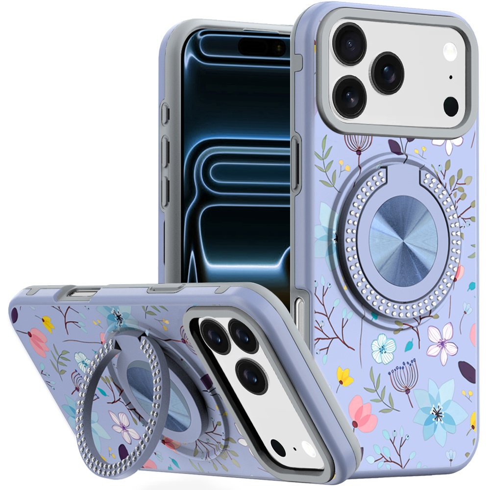 For Apple iPhone 18 Pro Metal Diamond CD Pattern Design Matte Finished Hybrid with Rotational Ring [