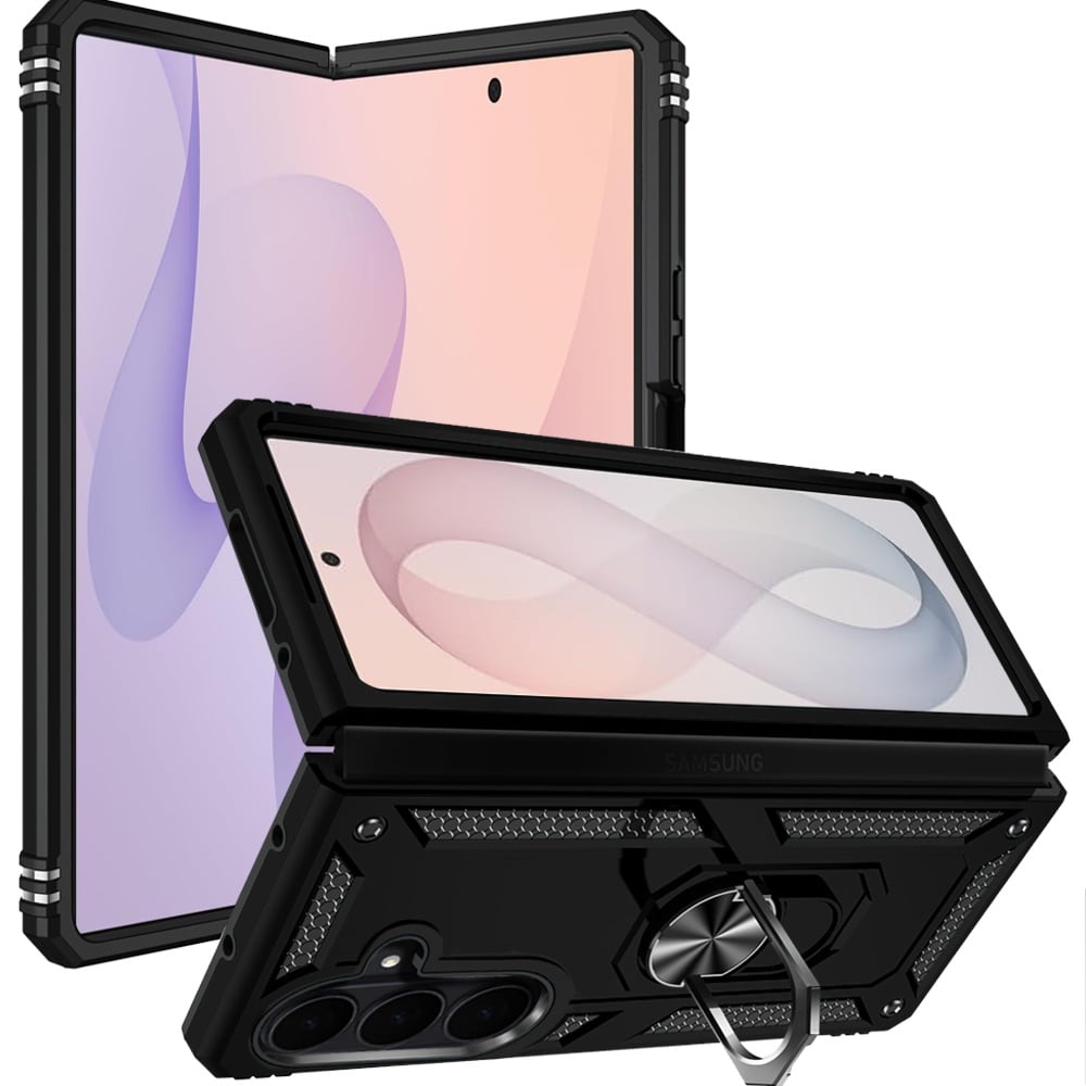 For Samsung Z Fold 8 Ultra Ring Magnetic Kickstand Hybrid Case Cover - Black