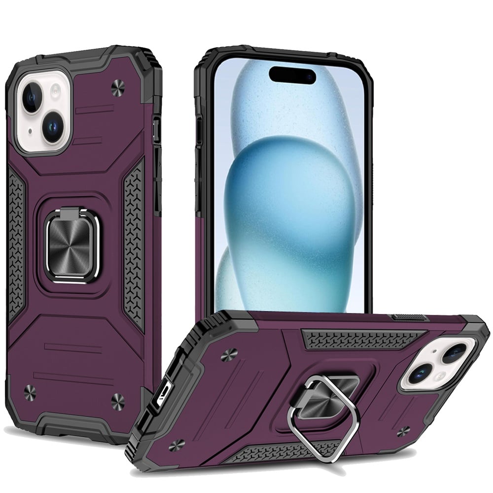 For iPhone 15 Plus / iPhone 14 Plus Robust Magnetic Kickstand Hybrid Case Cover - Dark Cherry