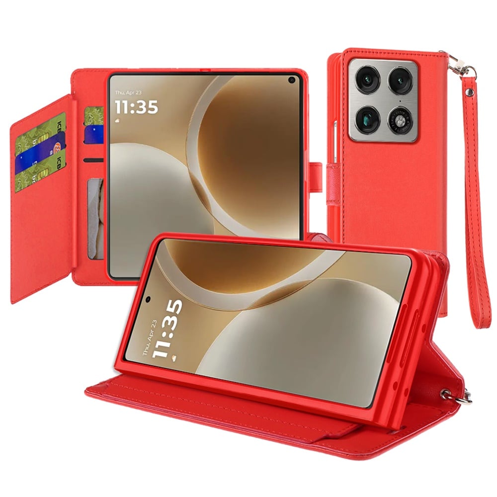 For Motorola Razr Fold 2026 Wallet ID Card Holder Case Cover - Red