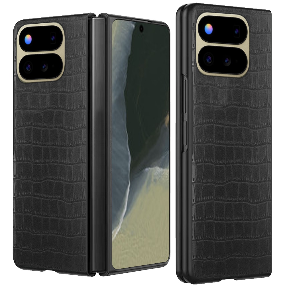 For Google Pixel 11 Pro Fold PU Vegan Leather Premium Hard Snap On Case Cover - Black
