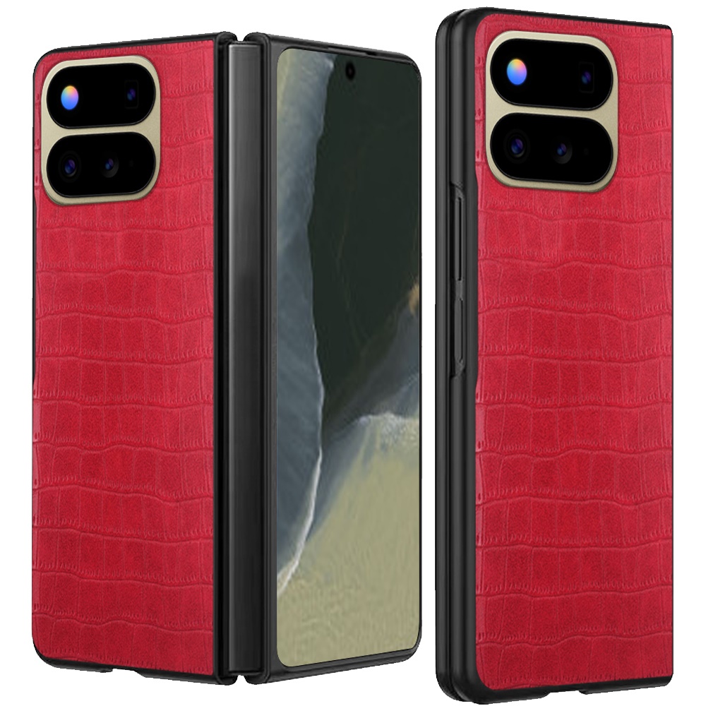 For Google Pixel 11 Pro Fold PU Vegan Leather Premium Hard Snap On Case Cover - Red