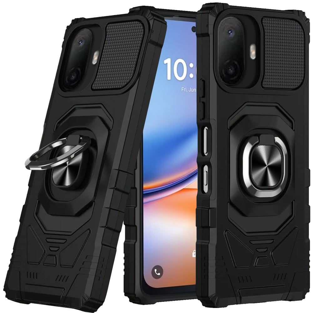 For TCL K70 5G Robotic Hybrid with Magnetic Ring Stand Case Cover - Black