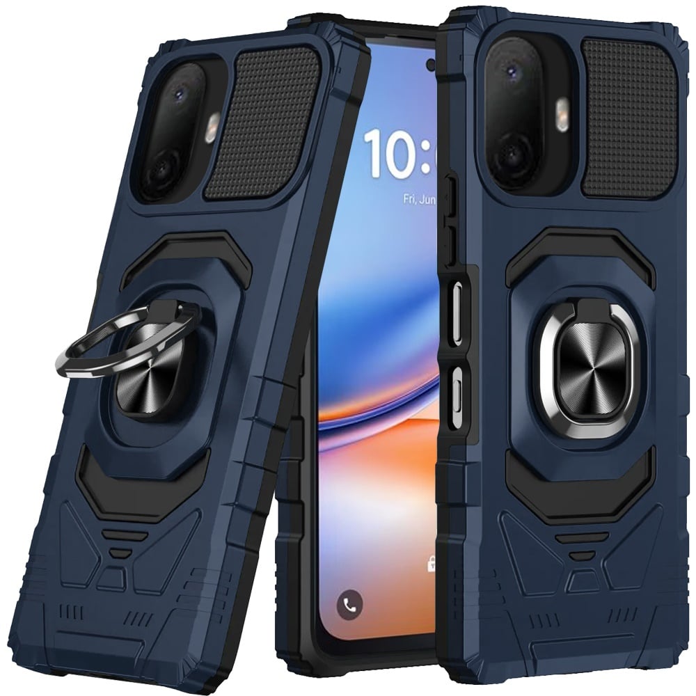 For TCL K70 5G Robotic Hybrid with Magnetic Ring Stand Case Cover - Dark Blue