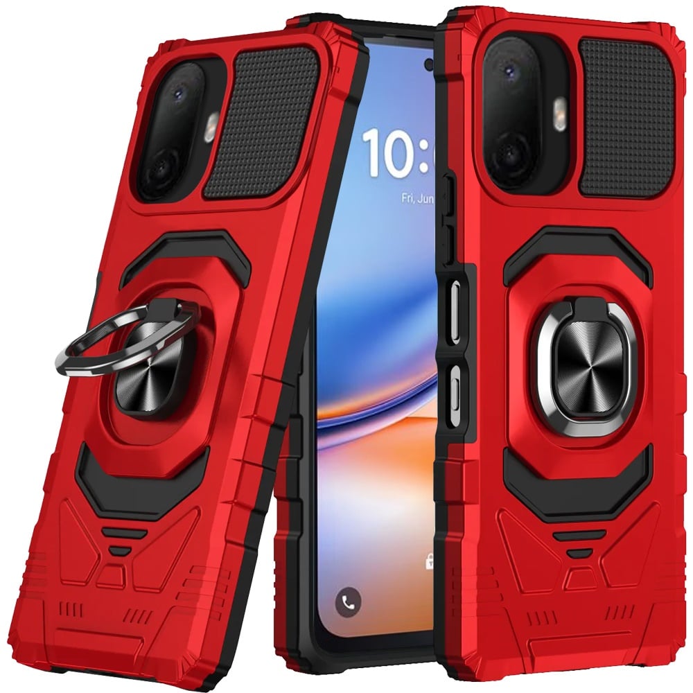 For TCL K70 5G Robotic Hybrid with Magnetic Ring Stand Case Cover - Red