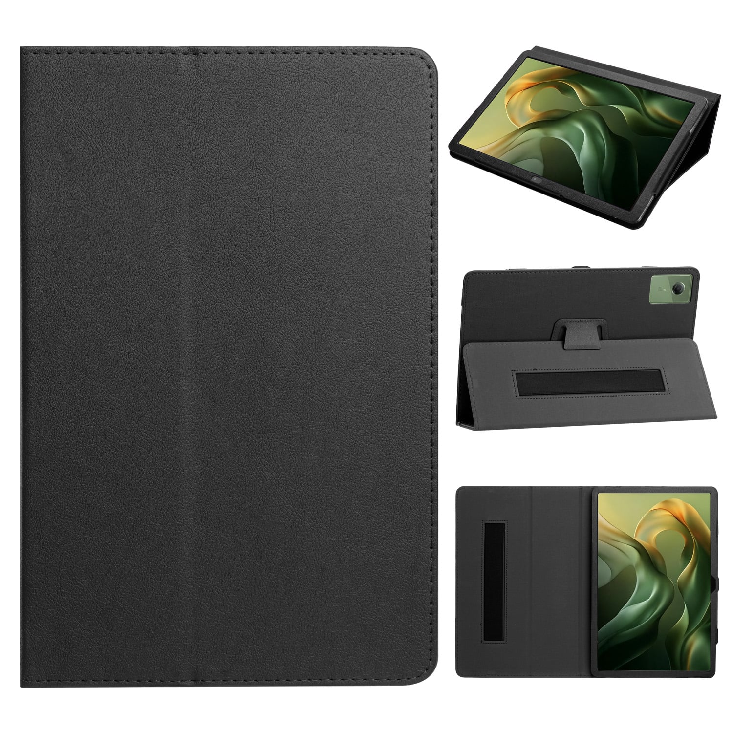 For Moto Pad 2026 11inch Tablet Premium PU Vegan Kickstand Case Cover - Black