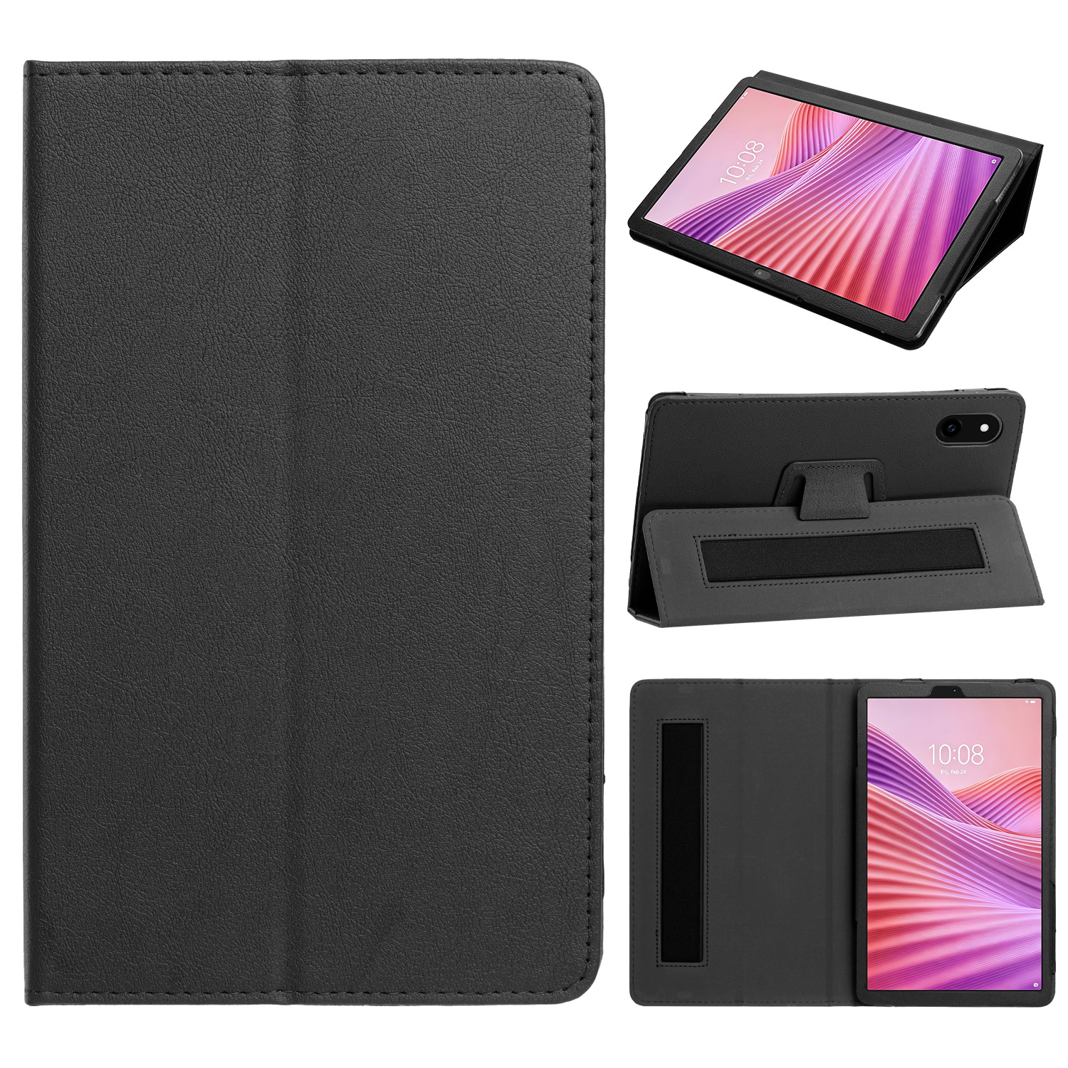 For BLU Tab One 5G Tablet Premium PU Vegan Kickstand Case Cover - Black