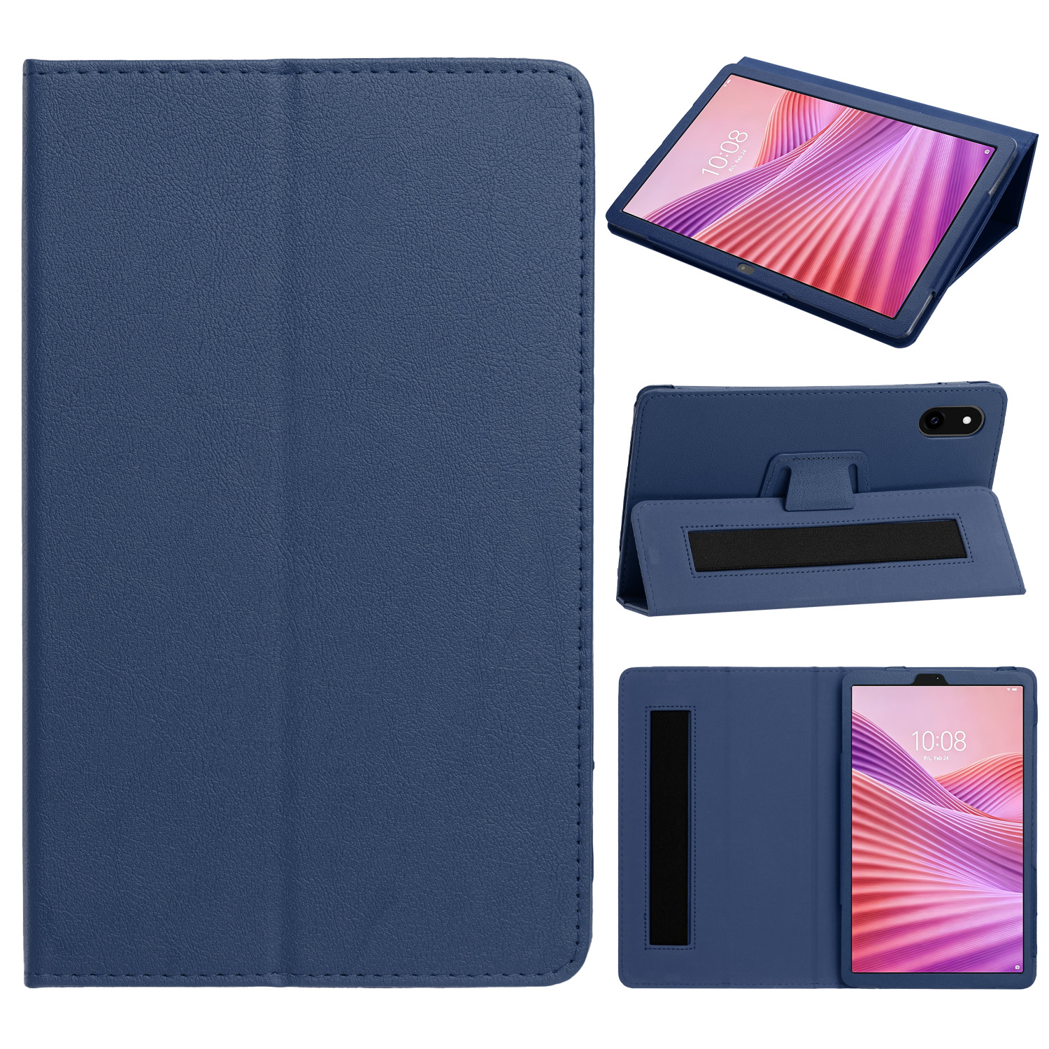 For BLU Tab One 5G Tablet Premium PU Vegan Kickstand Case Cover - Navy Blue