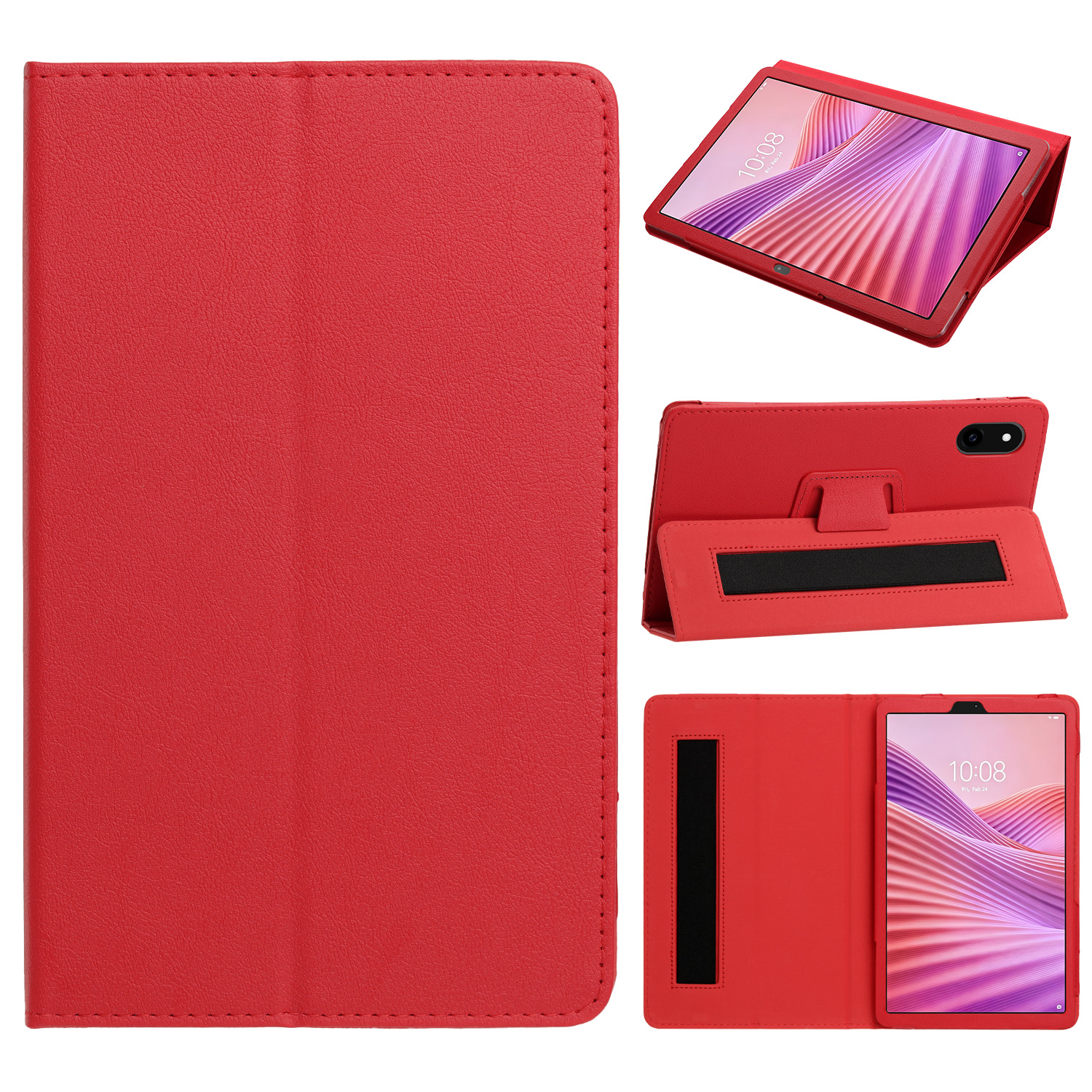 For BLU Tab One 5G Tablet Premium PU Vegan Kickstand Case Cover - Red