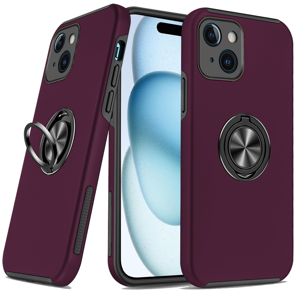For iPhone 15 Plus / iPhone 14 Plus CHIEF Oil Painted Magnetic Ring Stand Hybrid Case Cover - Dark C