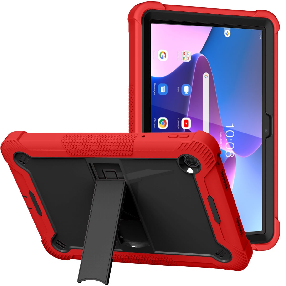 For TCL Tab 8 LE Tough Tablet Strong Kickstand Hybrid Case Cover - Red