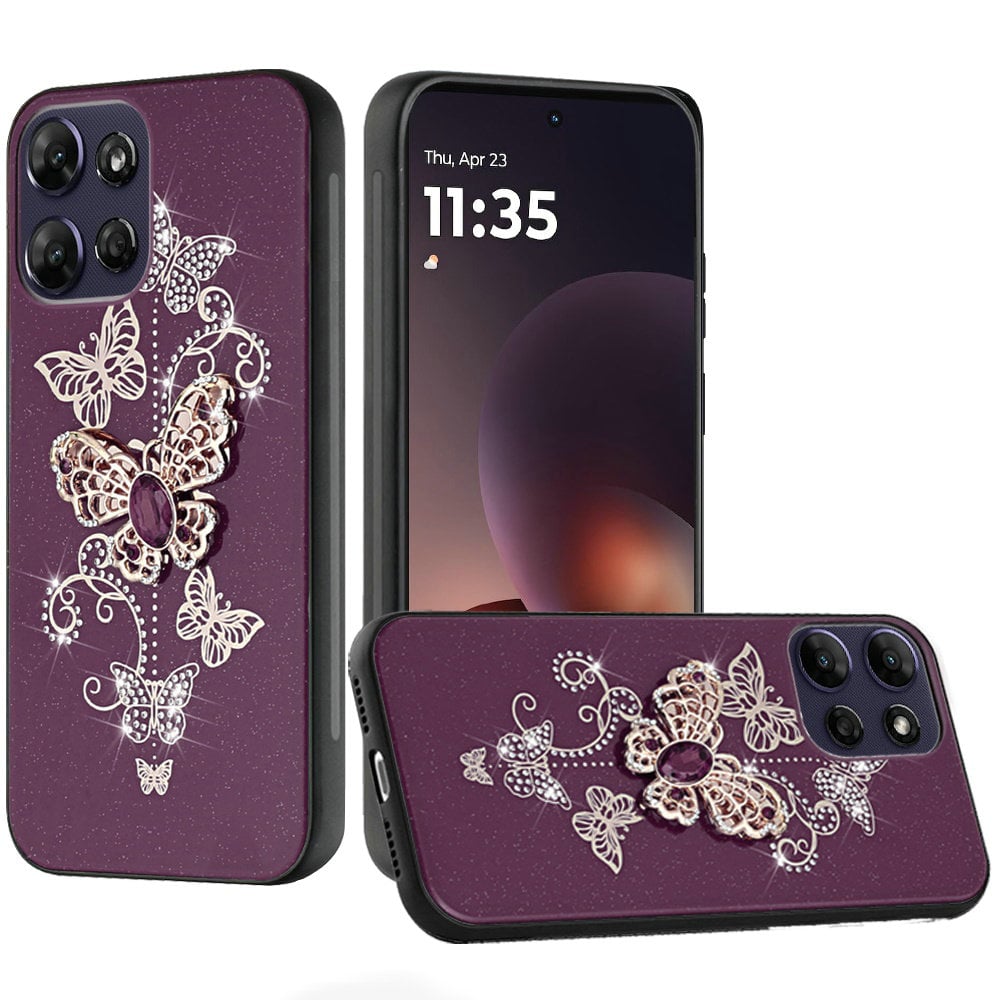 For Moto G Power 2026/2025 SPLENDID Diamond Glitter Ornaments Engraving Case Cover - Garden Butterfl
