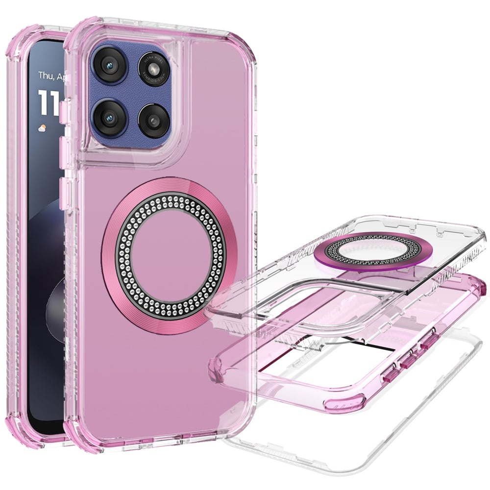 For Moto G 5G 2025/2026 / G PLAY 2026 Luxury Chrome Glitter Magnetic Frosted Hybrid Case - Hot Pink