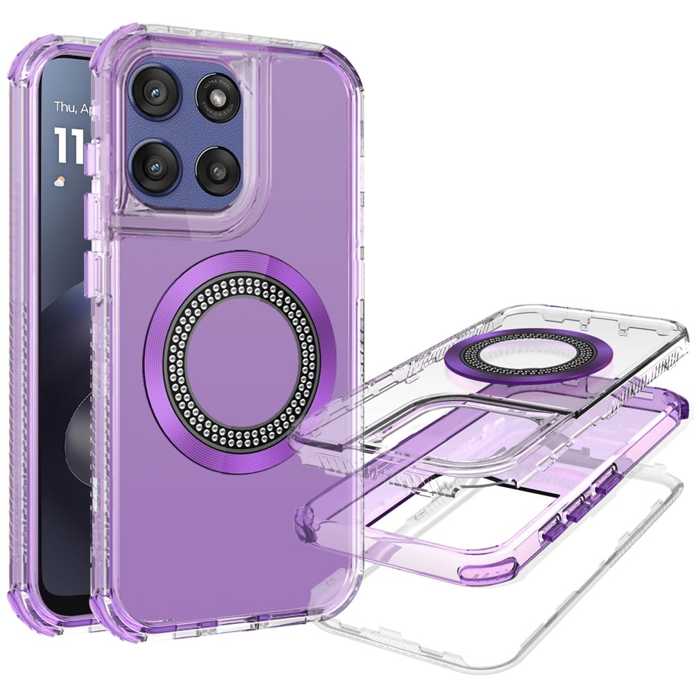 For Moto G 5G 2025/2026 / G PLAY 2026 Luxury Chrome Glitter Magnetic Frosted Hybrid Case - Dark Purp