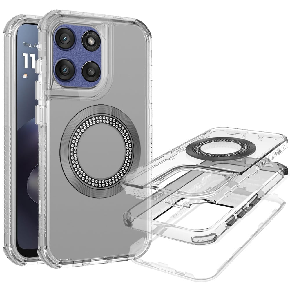 For Moto G 5G 2025/2026 / G PLAY 2026 Luxury Chrome Glitter Magnetic Frosted Hybrid Case - Smoke