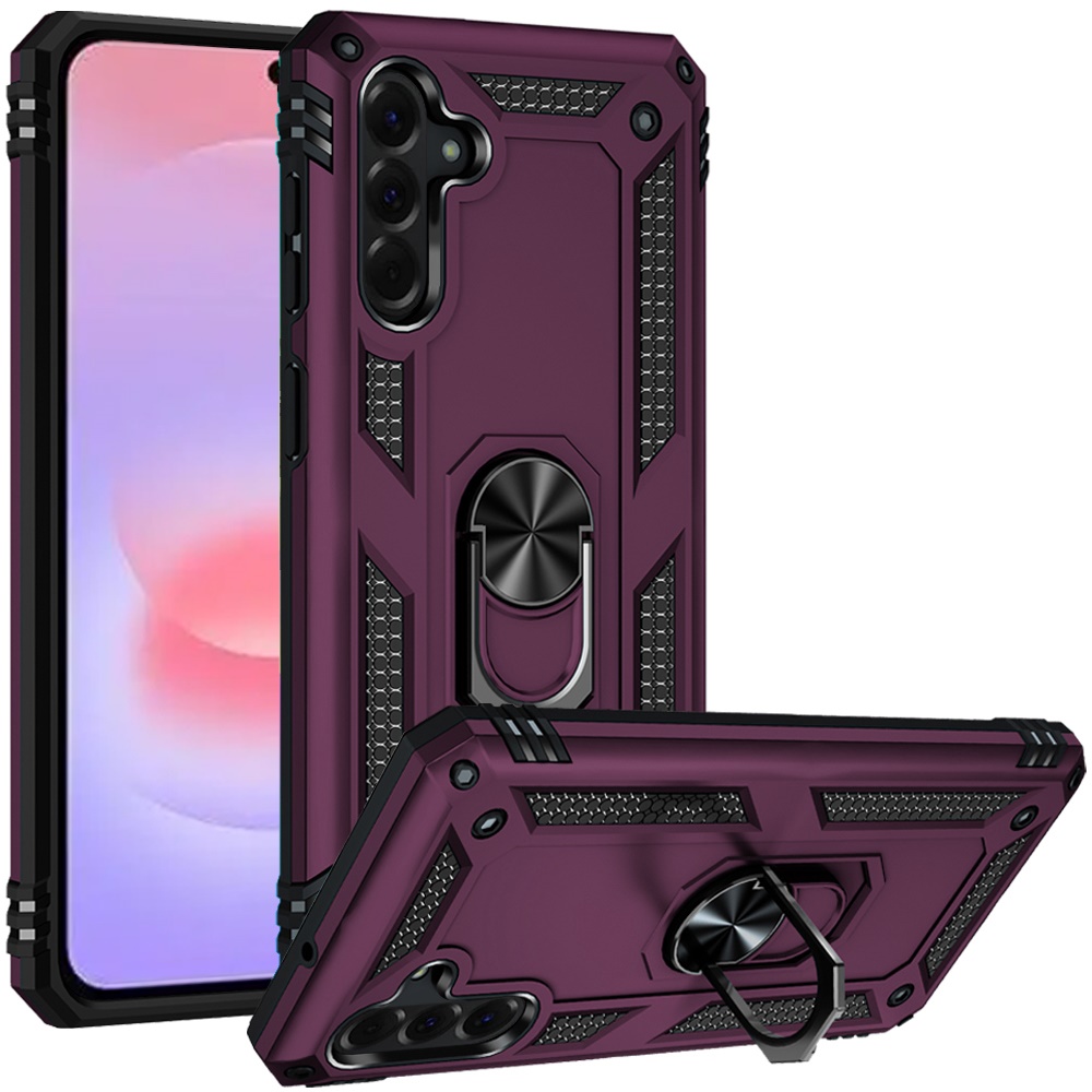 For Samsung Galaxy A37 / A36 Ring Magnetic Kickstand Hybrid Case Cover - Dark Cherry